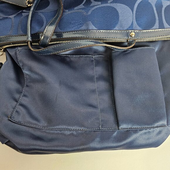 Coach Signature Tote Handbag J1120-F17574 Satin Pink Sequin Band Medium Blue Bag - Picture 12 of 16